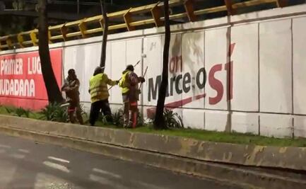 Senadora exhibe video donde tapan barda a favor de Ebrard en CDMX; ¿Piso parejo?, cuestiona