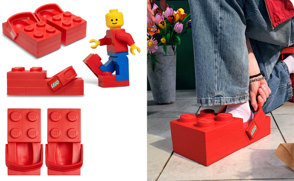 Así es el nuevo modelo de zuecos de Crocs, en colaboración con el juego de construcción de bloques LEGO. Foto: LEGO México