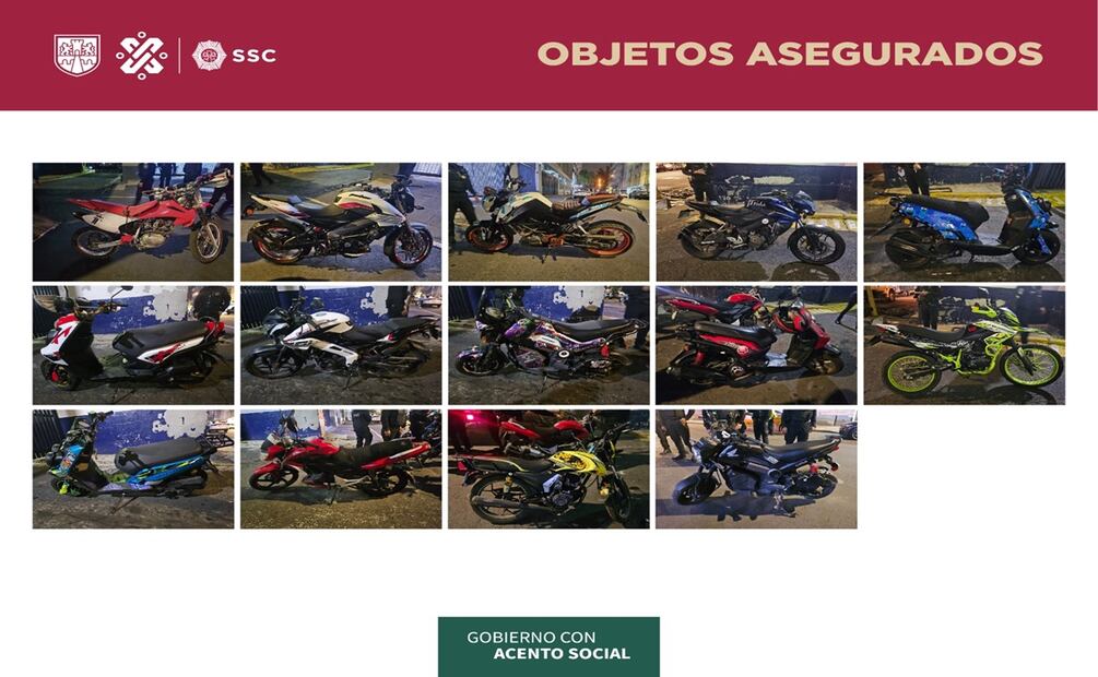 La SSC detiene a 21 motociclistas en alcaldía Miguel Hidalgo por alterar el orden. Foto: Especial