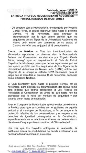 Profeco investiga a Monterrey por prohibir entrada de Tigres