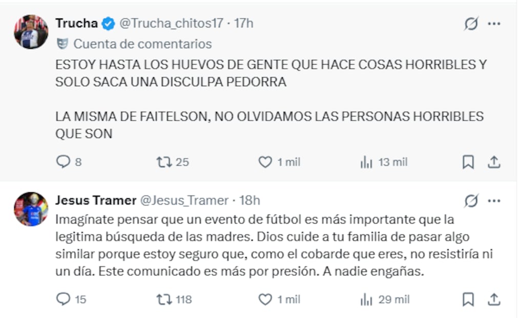 Comentarios en la publicación de disculpa de Mauricio Ymay en X. Foto: X
