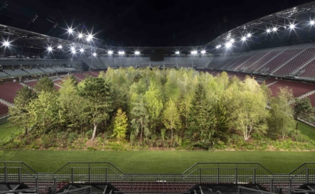 Instalan obra de arte ecologista en estadio de fútbol