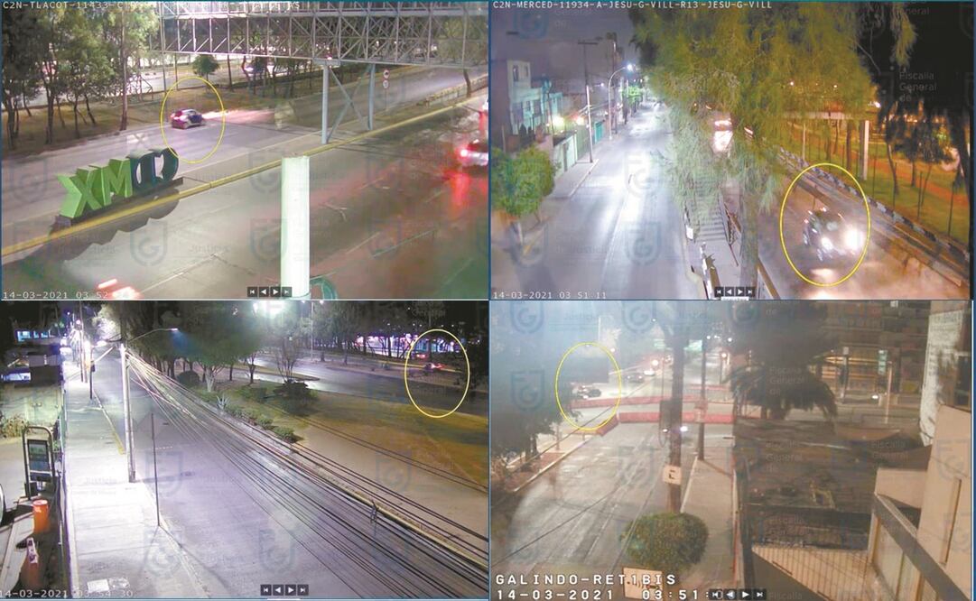 Las cámaras del C5 que se ubican sobre Circuito Interior y Fray Servando Teresa de Mier, y Circuito Interior y calle Jesús Galindo y Villa registraron el paso del vehículo en el que viajaba Leonel Luna a toda velocidad. Fotos: Captura de video