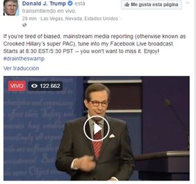 Trump transmite debate con Clinton por Facebook