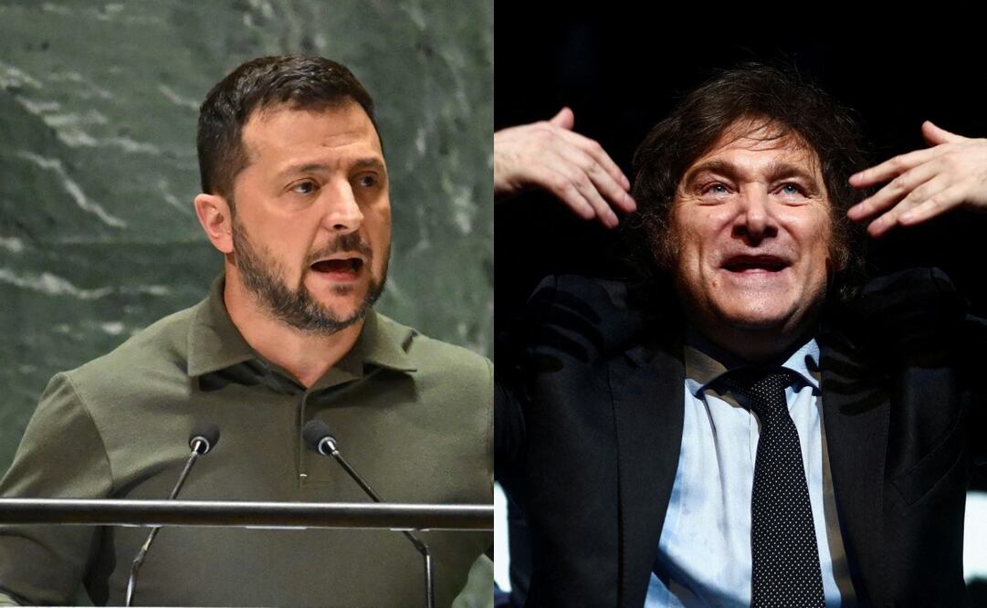 Presidente ucraniano, Volodimir Zelensky/ Javier Milei, presidente electo de Argentina. Fotos: Archivo/ EL UNIVERSAL