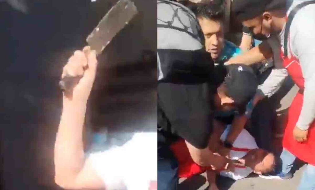 Una mujer es agredida por un taquero en plena vía pública. Foto: Captura de pantalla