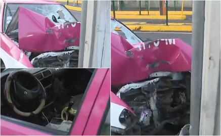 Taxista abandona su auto tras impactarse contra poste en Periférico sur