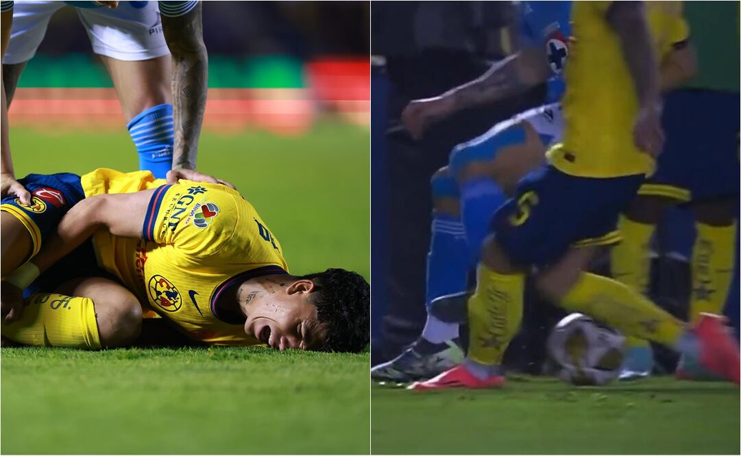 La dura entrada de Rodolfo Rotondi sobre Kevin Álvarez, durante la Semifinal de Ida del Apertura 2024 entre América y Cruz Azul - Foto: Especial