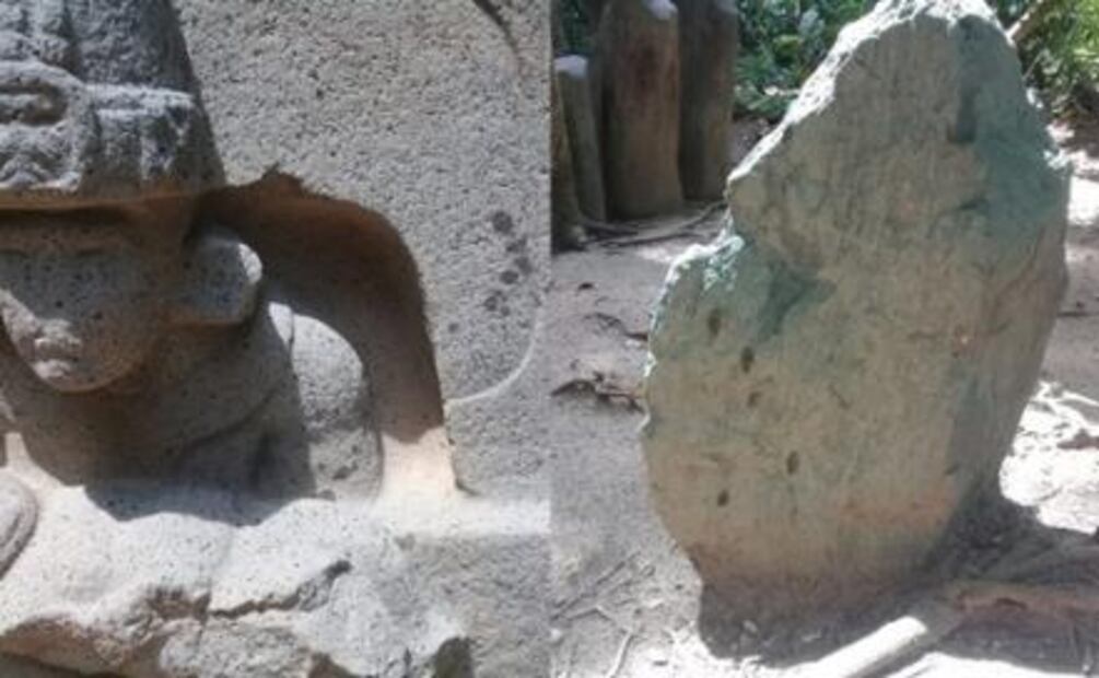 Dos extranjeros vandalizan con aceite piezas olmecas en Tabasco