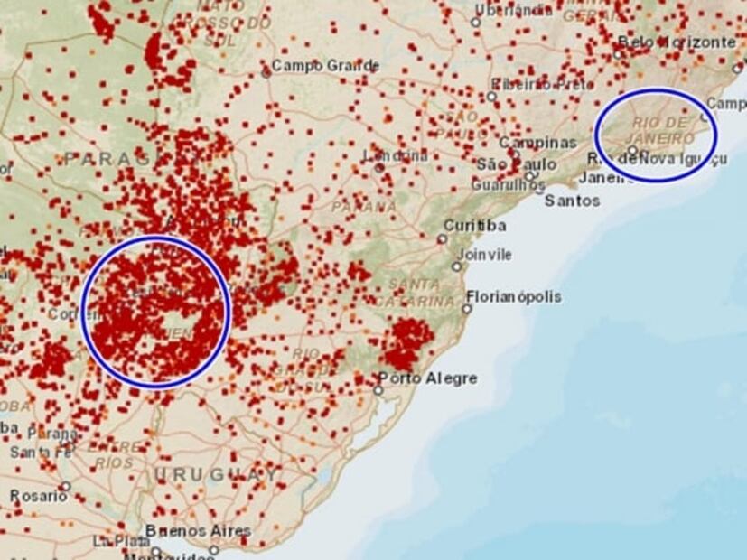 Distancia entre las principales ciudades de Brasil y el incendio del Amazonas