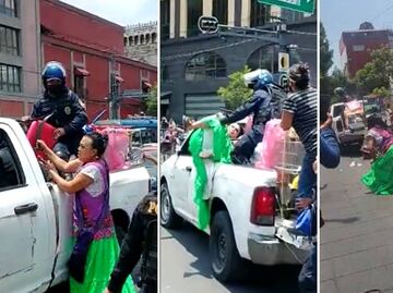 "Lady Tacos" de canasta, otra vez, se enfrenta a la policía; los acusa de llevarse sillas de su negocio