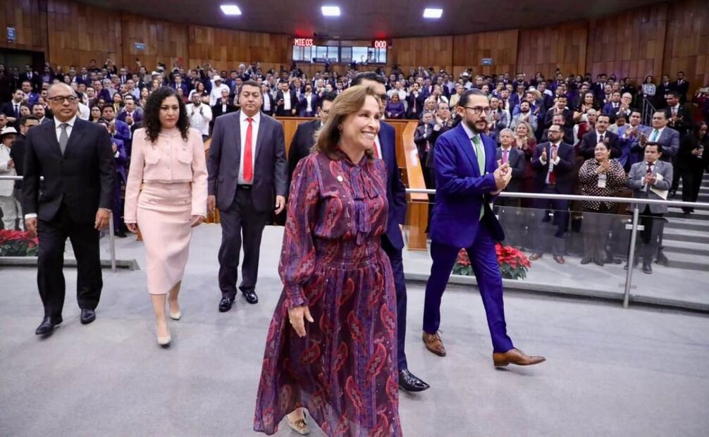 Rocío Nahle García dando su primer informe de gobierno (03/12/2025). Foto: Especial