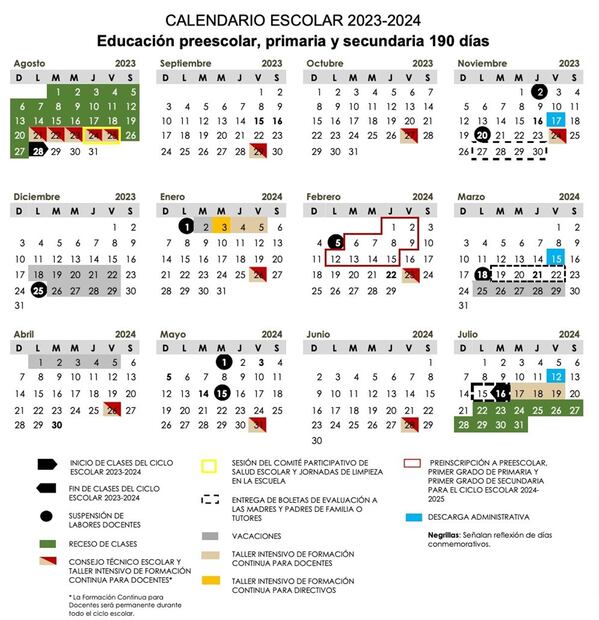 Calendario Escolar 2023-2024. Foto: Conamer