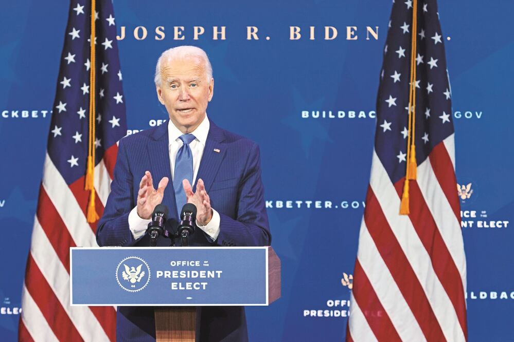El presidente electo, Joe Biden, durante una conferencia de prensa en Wilmington, Delaware, el martes pasado. Foto: ALEX WONG. AFP