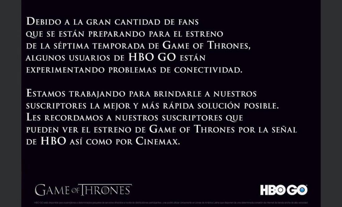 Exceso de usuarios afecta a HBO Go