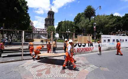 Quitan cercos del Zócalo de Puebla tras reducción en proceso de remodelación
