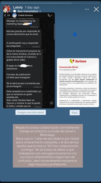 Respuesta de Marianne Gonzaga a comunicado de Soriana. Foto: Instagram @marianne_rc