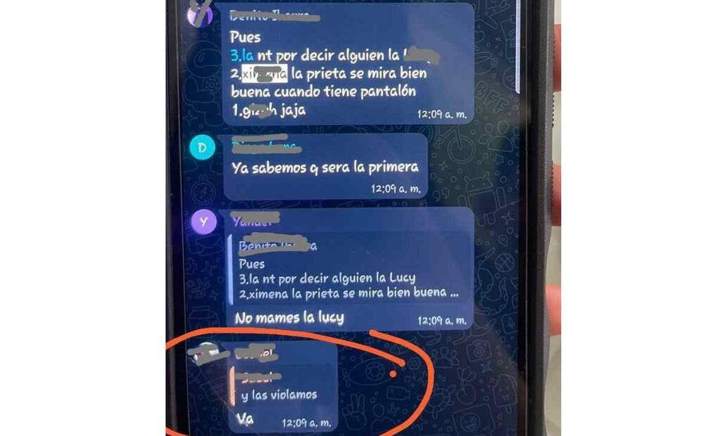 Conversación del chat donde acosan a las alumnas. Foto: Especial
