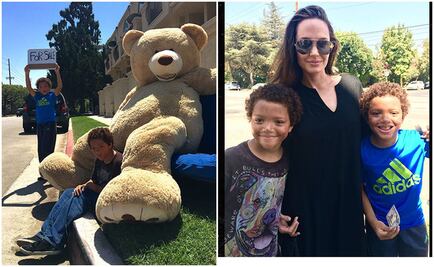 Angelina Jolie hace feliz a dos niños por comprarles oso de peluche