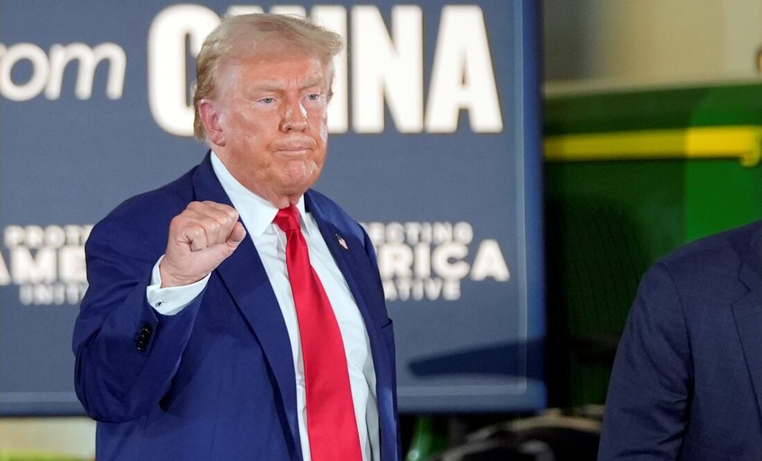 El expresidente Donald Trump, candidato presidencial republicano, asiste a un evento de campaña en una granja, el lunes 23 de septiembre de 2024, en Smithton, Pensilvania. Foto: AP