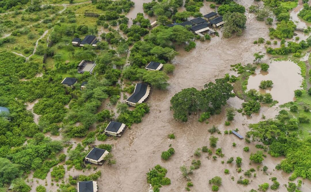 Vista aérea de la Reserva Nacional Masai Mara inundada por las lluvias. Foto: AP