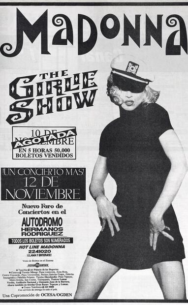 Anuncio en EL UNIVERSAL del 31 de julio de 1993. En menos de seis horas se vendieron 50 mil boletos para el primer concierto de Madonna, por lo que abrieron una segunda fecha, para el 12 de noviembre de ese año. Foto: Hemeroteca EL UNIVERSAL.