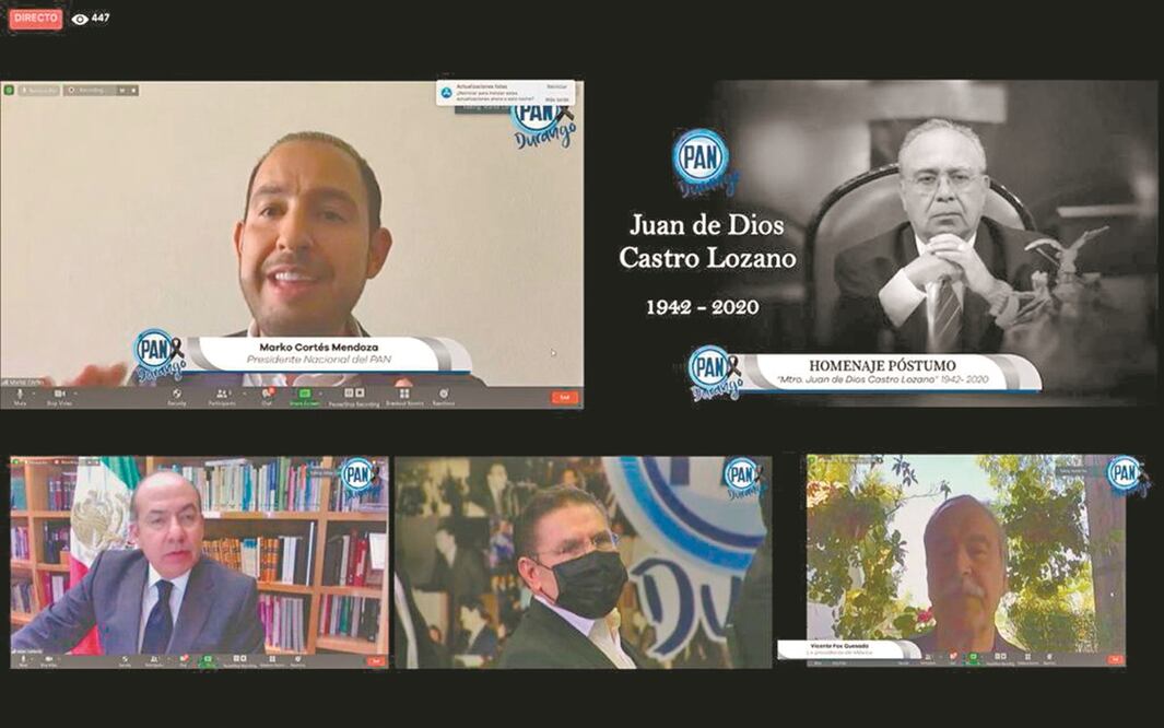 Los expresidentes Felipe Calderón (abajo, a la izquierda) y Vicente Fox (abajo, a la derecha) participaron ayer en el homenaje a Juan de Dios Castro Lozano. Foto: TOMADA DE TWITTER