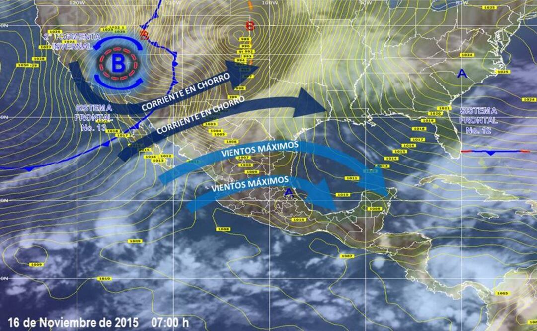 Los efectos del frente frío 13, en combinación con un centro de baja presión de núcleo, ocasionarán la segunda tormenta invernal (Conagua)