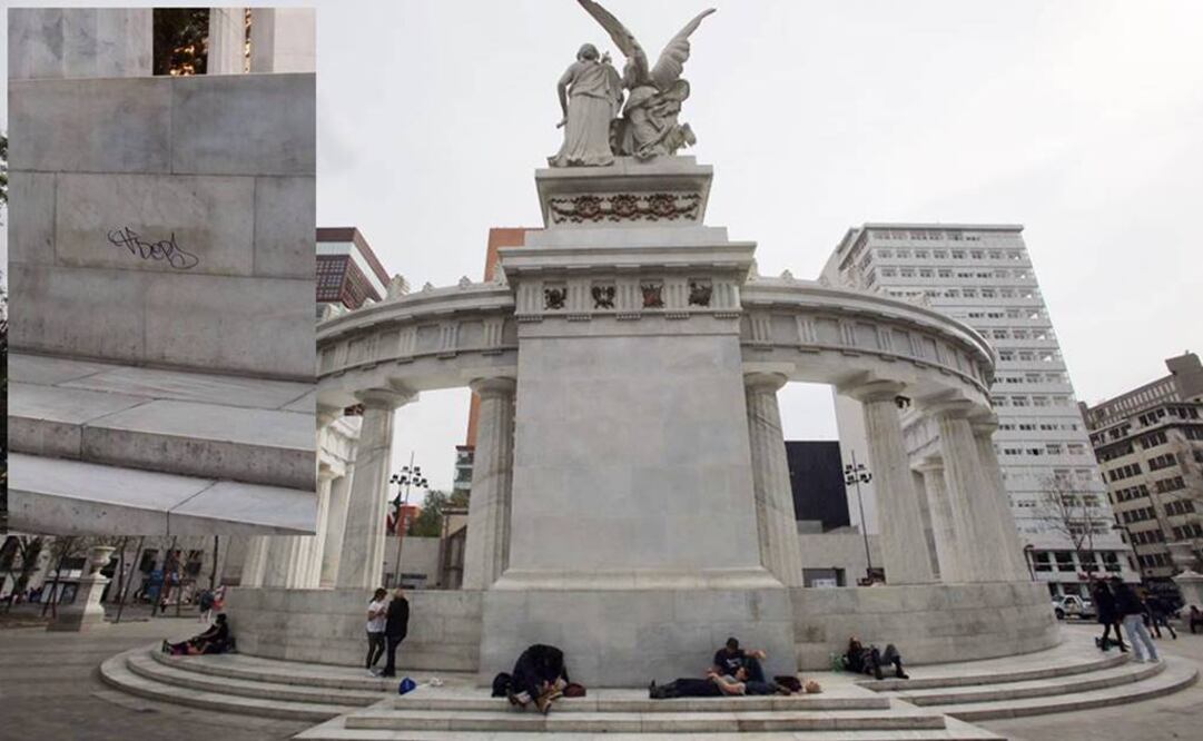 Chacón manifestó su preocupación por el vandalismo constante al que está sujeto el monumento dedicado a Benito Juárez. (FOTOS: EL UNIVERSAL y Verónica Chacón)