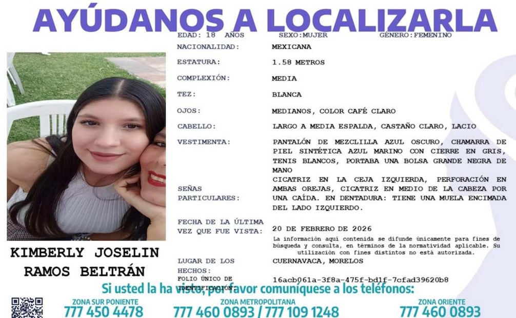 Hallan el cuerpo de Kimberly, estudiante de la UAEM reportada como desaparecida (02/03/2026). Foto: Captura de pantalla