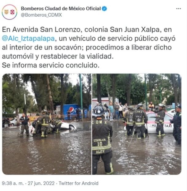 Taxista cae en socavón formado por mega fuga de agua en Iztapalapa