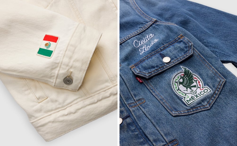 La bandera y la frase "Cielito lindo" incluidas en las chamarras de mezclilla. Foto: Cortesía Levi's