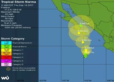 Tropical Storm "Norma" 150 miles from Mexico