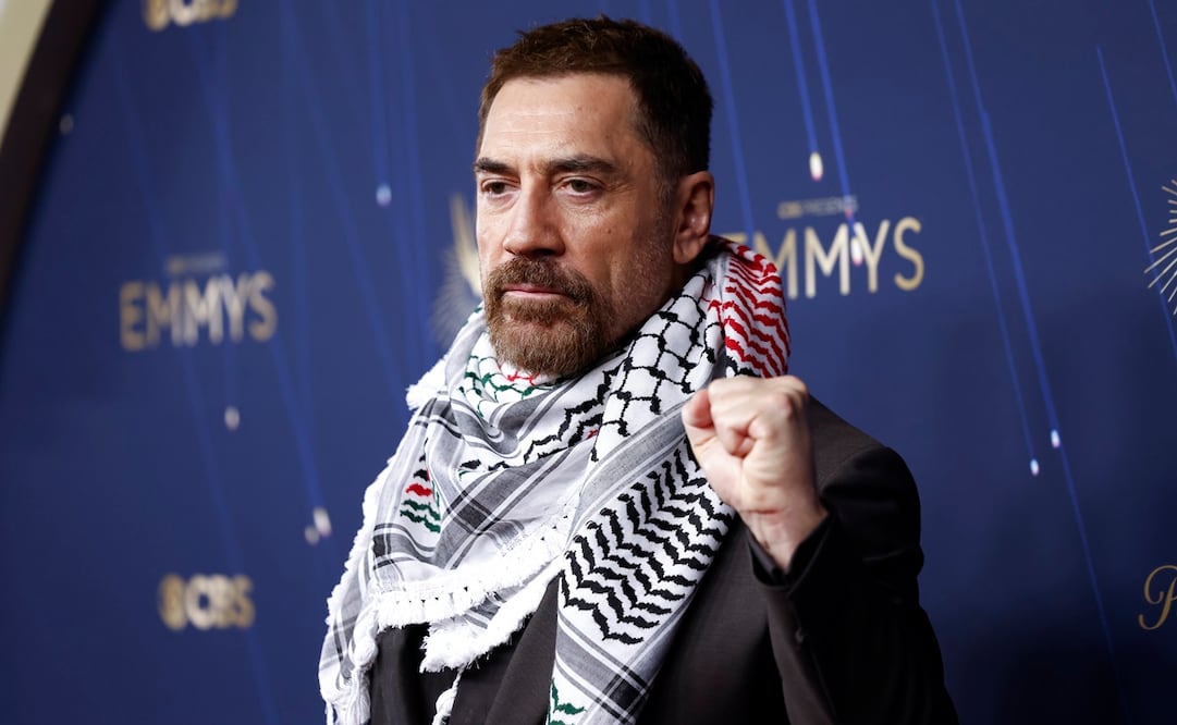 El español se pronunció a favor de Palestina durante su paso por la alfombra del Emmy. Foto: EFE