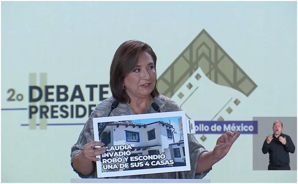 Xóchitl realiza acusaciones contra Claudia Sheinbaum en el segundo debate presidencial. Foto: Captura de pantalla