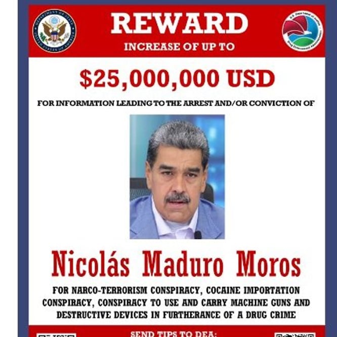 La DEA publicó la recompensa por Nicolás Maduro. Foto: DEA