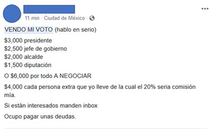 Verificado 2018: usuarios ofrecen su voto en Internet a cambio de tres mil pesitos
