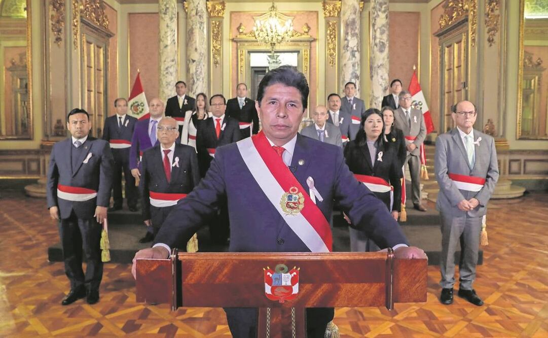 Foto publicada por la Presidencia peruana del expresidente peruano, Pedro Castillo, entregando un mensaje a la nación desde el Palacio de Gobierno el 19 de octubre de 2022. Foto: AFP