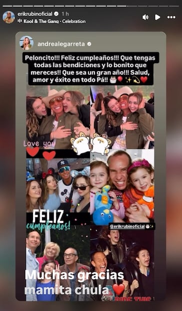 Andrea Legarreta  felicita a su ex Erik Rubín en su cumpleaños: "Peloncito feliz cumpleaños"; la pareja anunció su separación en 2023.