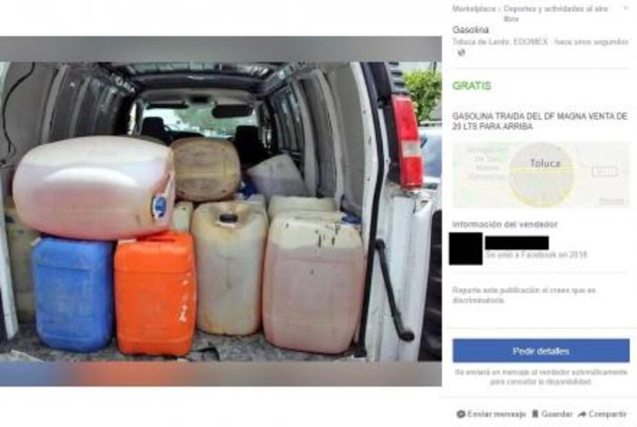 Venden gasolina en Facebook hasta en 700 pesos