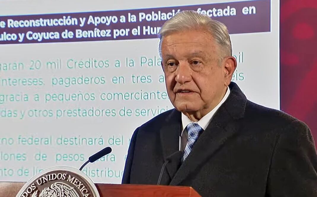 El presidente Andrés Manuel López Obrador da a conocer la Primera Etapa del Plan General de Reconstrucción y Apoyo a la Población afectada en Acapulco y Coyuca de Benítez por el huracán “Otis”. Foto: especial