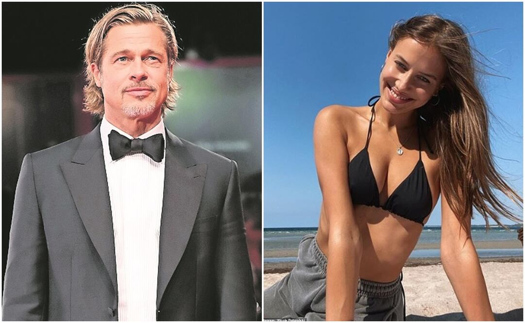 Brad Pitt y Nicole Poturalski. Fotos: Getty y Captura