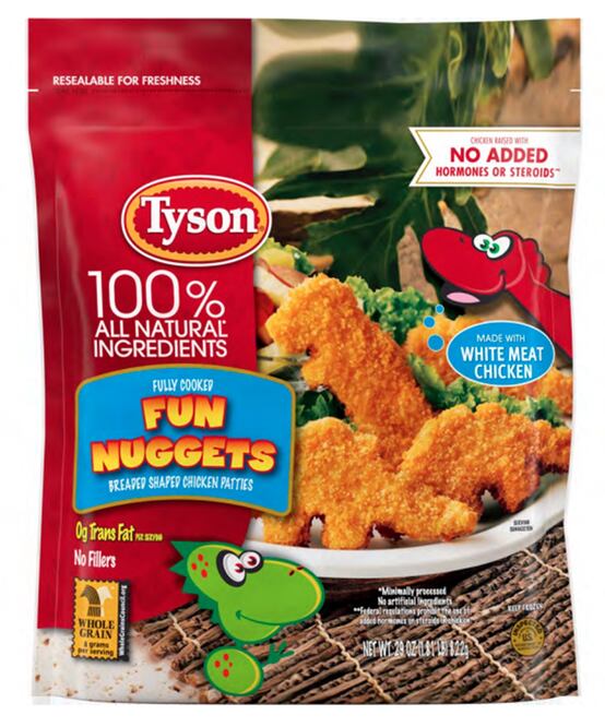 Tyson tuvo que retirar del mercado más de 13 mil 600 kilos de nuggets de pollo en forma de dinosaurio, tras hallarse trozos de metal. FOTO: ESPECIAL