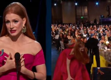 ¡Al estilo Jennifer Lawrence! Jessica Chastain sufre caída en los SAG Awards 2023