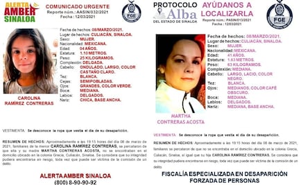 Emiten alertas de búsqueda por desaparición de madre e hija en Culiacán, Sinaloa