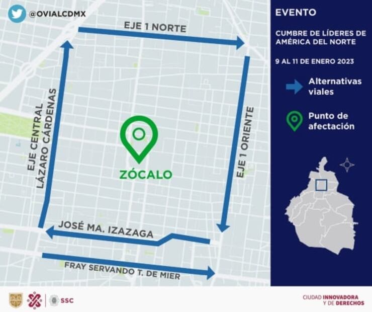 Estas son las calles que cerrarán en el Centro Histórico por llegada de Biden y Trudeau a la CDMX