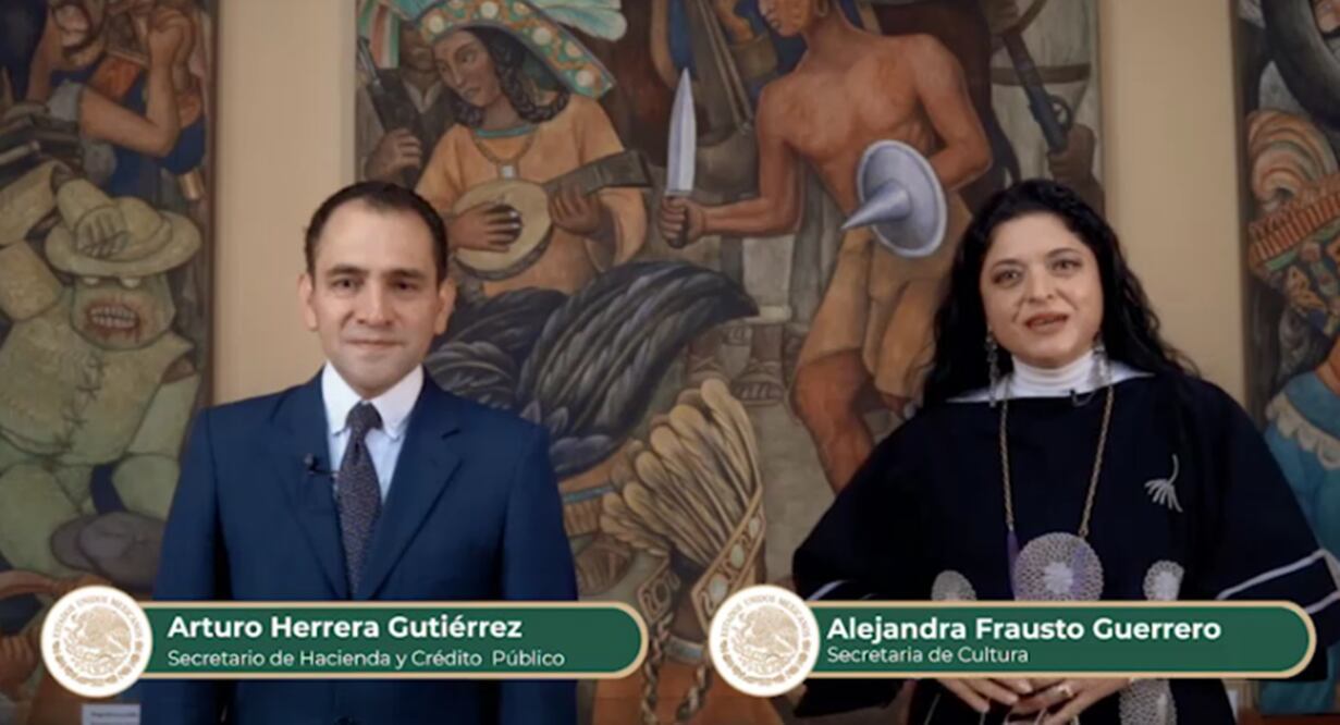 La secretaria de cultura Alejandra Frausto y el secretario de Hacienda Arturo Herrera 