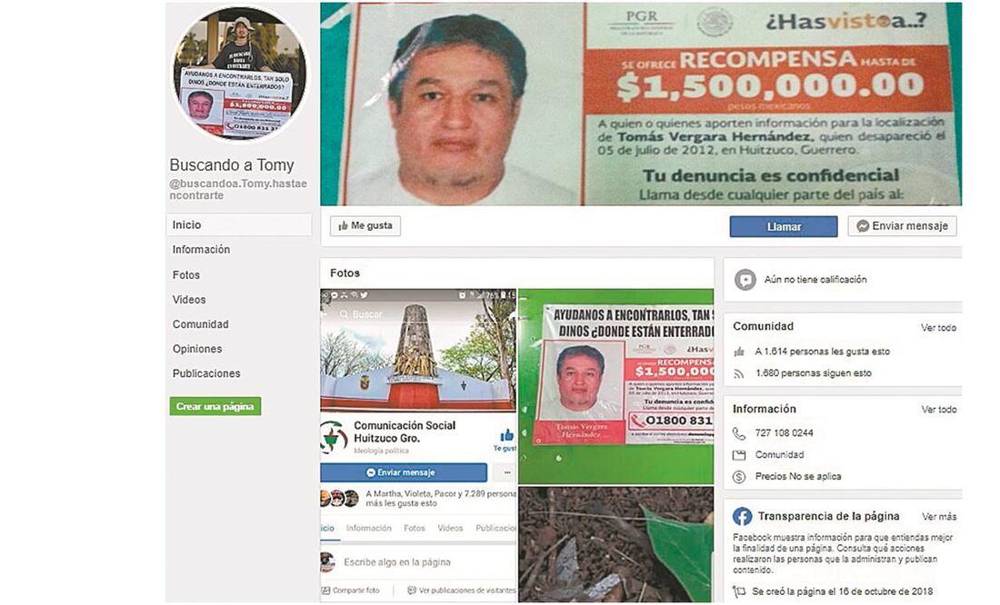 En la página de Facebook Buscando a Tomy, Mario ofrece su mezcal y hace denuncias sobre desapariciones. Foto/TOMADA DE FACEBOOK