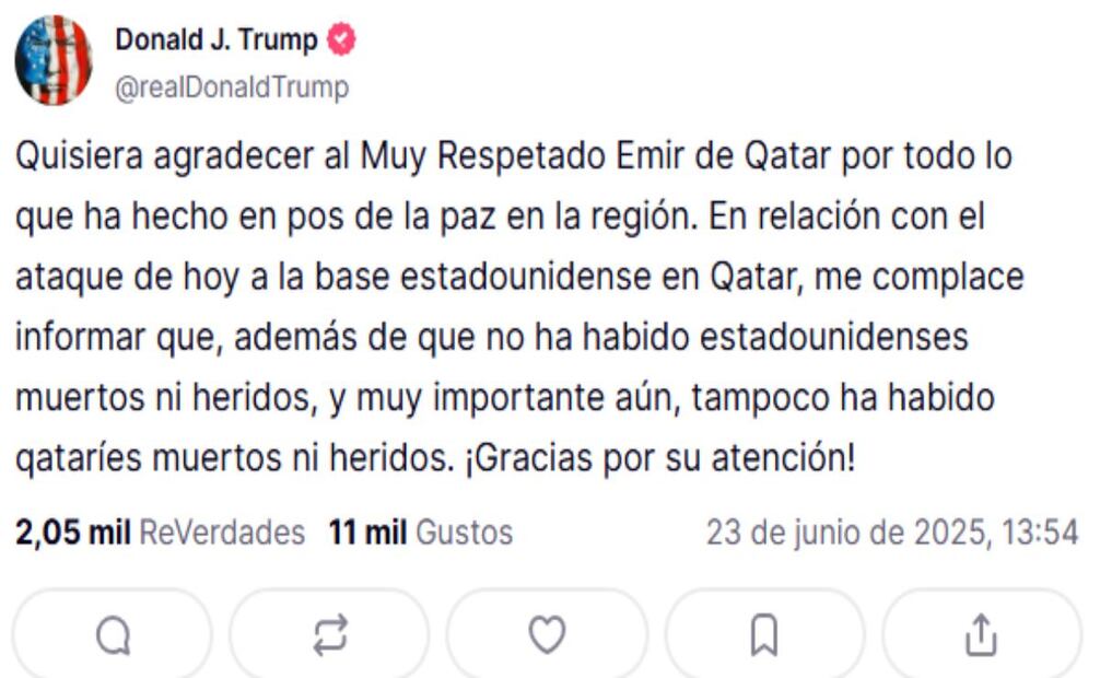 Las defensas aéreas se activaron en Doha para frenar los misiles lanzados por Irán, de acuerdo con videos difundidos en redes sociales. Foto: Captura de Pantalla de Truth Social