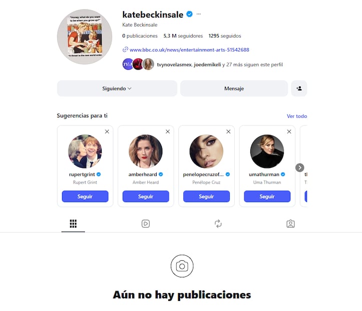 Cuenta oficial de Instagram de Kate Beckinsale, captura tomada el 20 de septiembre de 2026.
Foto: Instagram, vía @
katebeckinsale